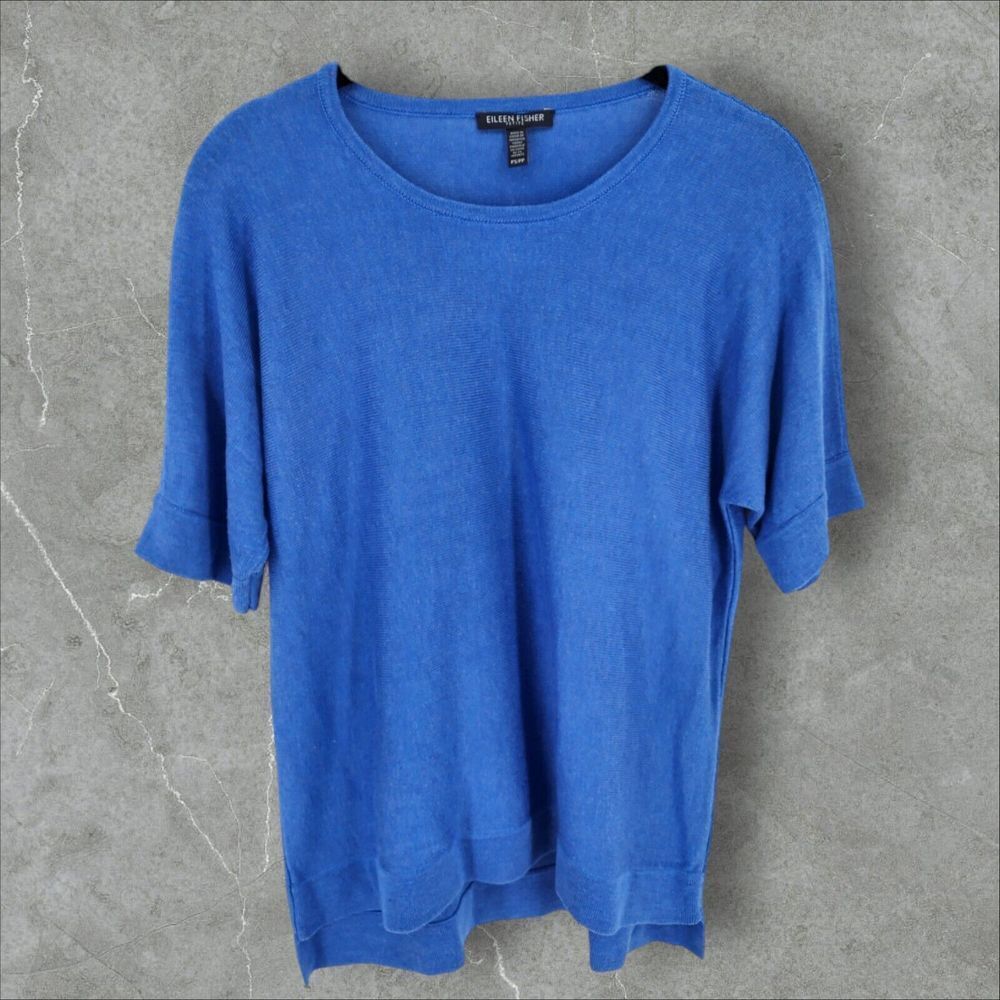 Eileen Fisher Cobalt Blue Women Short Sleeve Sweater Size Small P